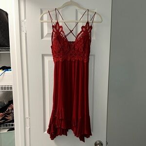 Free People Adella Red Lace Slip Dress